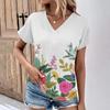 Fashion Women's T-Shirts Fashion Tops V-Neck Floral Print T Shirt Female Short Sleeve Top Casual Tees Summer Oversized Clothing