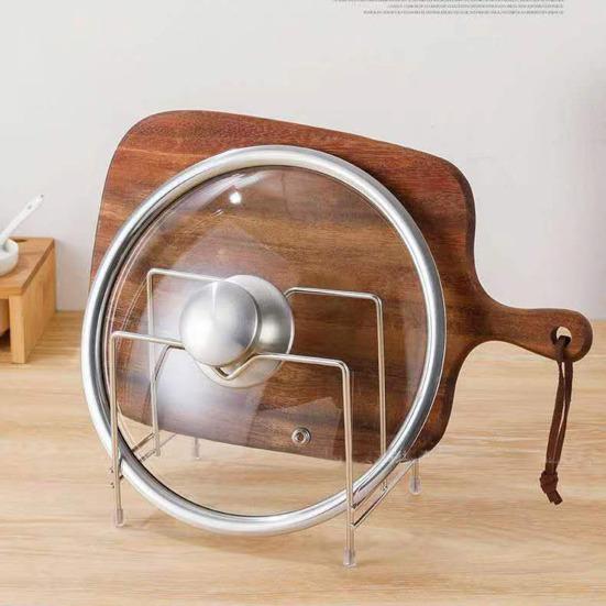 Stainless Steel Pot Lid Holder Modern Heavy Duty Standing Multi-functional Countertop Cutting Board Plate Cutter Storage Rack Organizer Kitchen