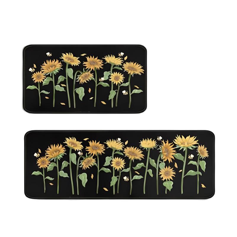 Sunflower Spring Floral Kitchen Mat & Doormat Set - Two Pieces