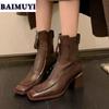 Brand High Heels Ankle Women Boots Square Toe Leather Shoes Winter 2025 New Trend Chelsea Snow Boots Fashion Pumps Botas Mujer