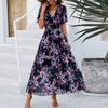 Yousheng Women's Boho Summer Maxi Dress Deep V-Neck Ruffled Short Sleeve Chiffon Beach Sundress Casual Floral Print Long Dresses