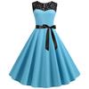 Lady Petticoats Plus Size O-Neck Sleeveless See-through Lace Stitching Ribbon Bowknot Gown Dress A-Line Skater Large Hem Midi Princess Dress