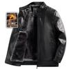 Men's Middle-Aged & Elderly Leather Jacket - Autumn/Winter, Warm, Thick, Windproof, Cycling Outerwear.