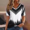 Fashion Women T-Shirt Stripes Print Gradient V-Neck Short Sleeve Basic Tops Streetwear Summer Oversized Clothing Female T-Shirts