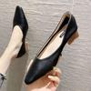 Korean Version Slip-on Leather Loafers Women's  New Square Toe Chunky Heel Single Shoes Fairy Style