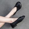 Johnature Genuine Leather Comfortable Low Heel Shoes Retro Versatile Pumps Round Toe Women's Shoes