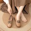 Autumn New Mother Shoes Soft Leather Soft Sole Deep Mouth Ethnic Style Women's Shoes Middle-aged and Elderly Flower Retro Flat Sole Women