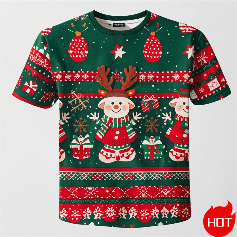 New Fashion 3D Printing Happy Christmas Boy Girls Tshirt Short Sleeve T Shirts Funny Xmas Graphic T-Shirts Y2k Mens Clothing Tees