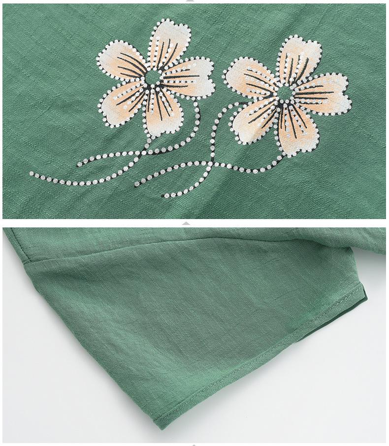 Elderly Women's Cotton Linen Short Sleeve Two-Piece Summer Outfit