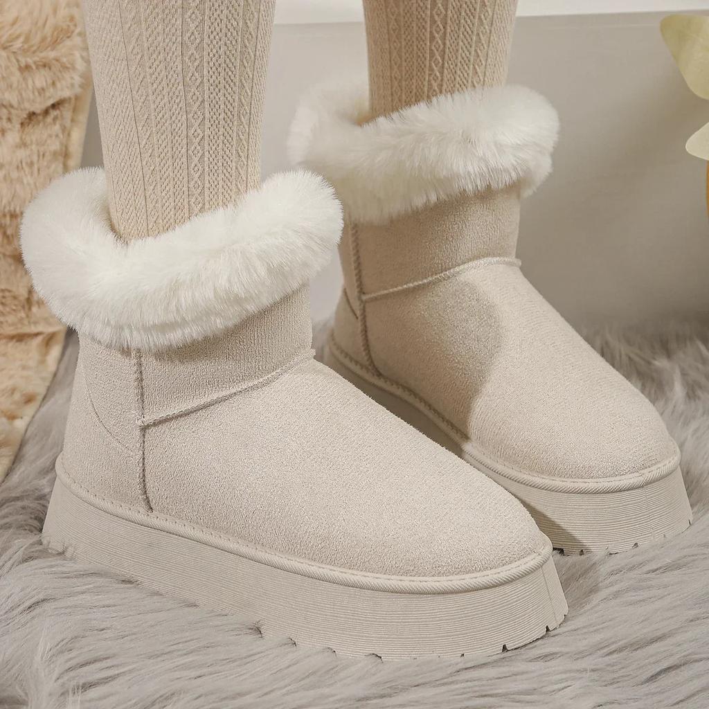 Women's Platform Snow Boots New Faux Fur Plush Ladies Winter Ankle Booties Woman Suede Thick Bottom Cotton Padded Shoes Botas