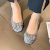 Fashion Shoe Women's Spring Round Toe Casual Bean Shoes, Sequined Butterfly Bow Low Heel Shallow Mouth Flat Bottom Lazy Shoes