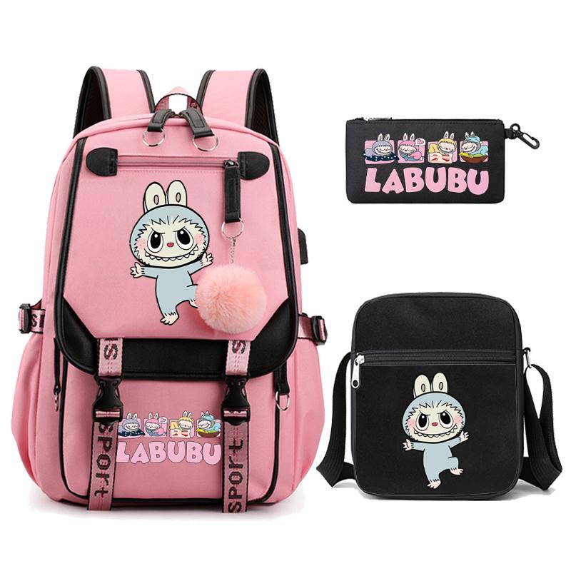 3Pcs/set Cute Printed Backpack with Shoulder Bag Pencil Case Schoolbag Teenager Student Boy Girl Large Capacity Bookbag