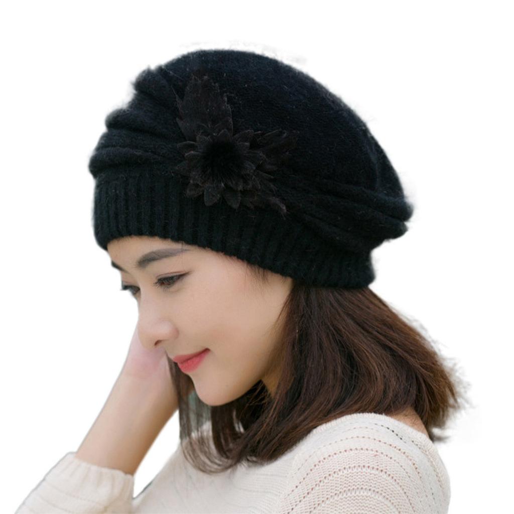 Fashion Womens Flower Knit Crochet  Hat Winter Warm Cap Beret