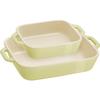 Staub Dish X 11cm 20 X 2 Piece Set Macaron Ceramic Set Gratin Dish Oven Microwave Safe Japanese Dish "Rectangular (14 / 16cm) Green" [Authorized