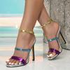 Fashion New Mixed Colors Heeled Sandals Women Sexy Stiletto Sandalias Cozy Leather Open Toe Buckle Strap High Heels Summer Party Shoes