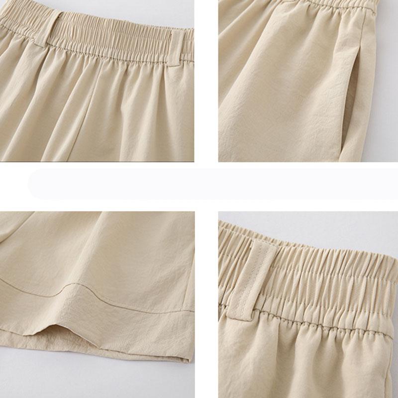 Women Summer Solid Color High-Waisted Wide-Leg Casual Shorts Pants