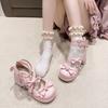 Versatile High-heeled Sandals 2025 Lolita Sweet Bow Light Mouth Round Head Thick Heel Buckle Shoes