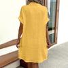 Summer Women Dress Turn-down Collar Single-breasted Loose Short Sleeves Loose Solid Color Patch Pocket Knee Length Commute Leisure Midi Dress