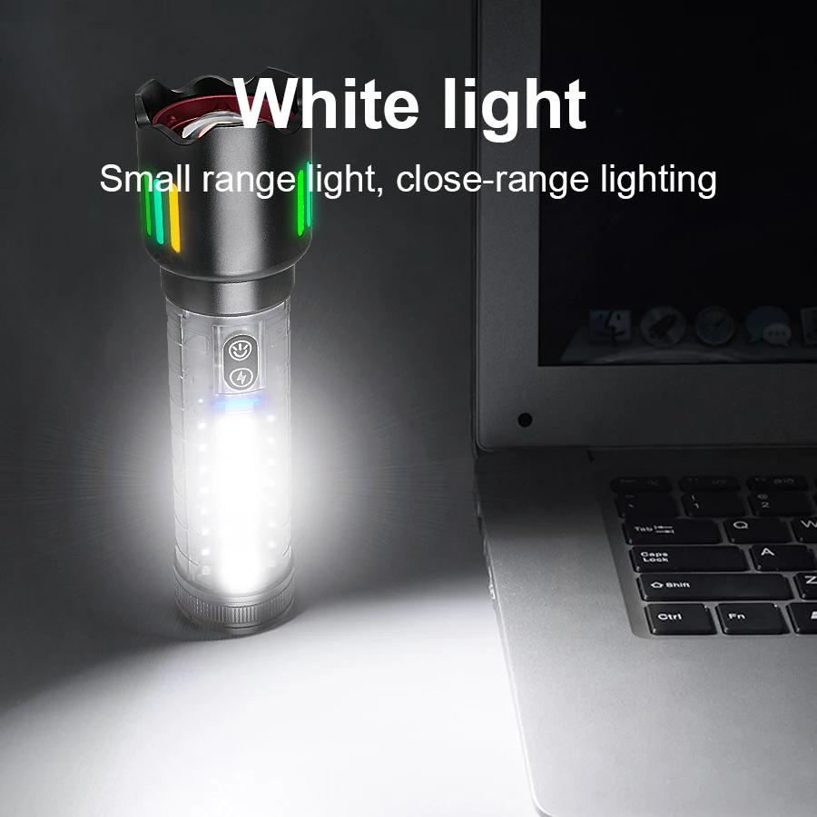 High Power LED Flashlight Fluorescent Torch Rechargeable Powerful Long Range Flashlight Built-in 3000mah Battery With COB Light