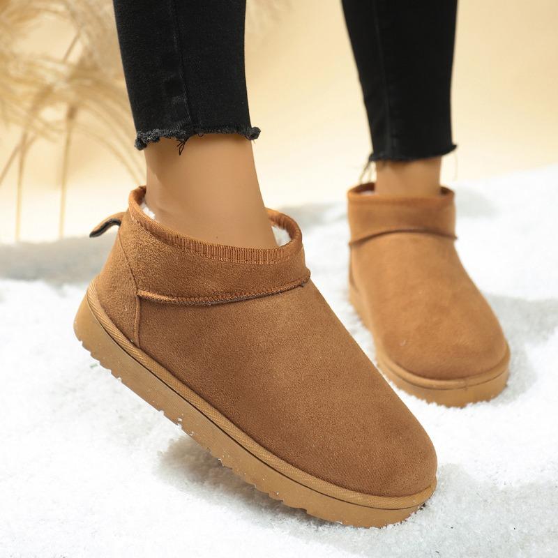 New Fleece and Thickened Short-leg Snow Boots for Women, Thick-soled Warm Round-toe Cotton Shoes