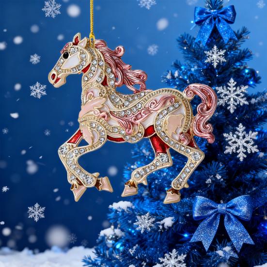 Horse Christmas Ornaments Sparkly Rhinestone Horse Hanging Decoration Acrylic Christmas Tree Ornament for Winter Xmas Party Supplies Holiday Home