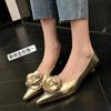 New Women Shoes High Heels Loafers Elegant Woman Shoes Low Heels Wedding Bride Pointed Toe Silver Gold Rose Evening Party Shoes