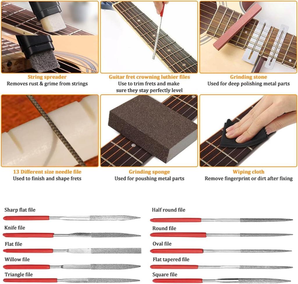 YWHWLX 72-Piece Guitar Maintenance Kit, Repair Tools, Guitar Repair Set, Guitar Cleaning Set, Care Tool Set for Acoustic Guitars, Electric Guitars,