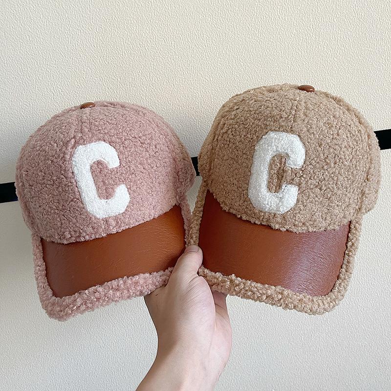 Autumn Winter Women Letter Embroidered Lamb Wool Baseball Cap Outdoor Leisure Teddy Warm and Cold Proof Duck Tongue Hat