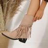 Fashion Bohemian Style Women Shoes Tassel Design Women's Boots Classic Pointy Toe Western Boots Comfor Square Heel Zipper Boots