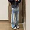 Men's Washed Blue Straight-Leg Jeans, Spring/Autumn High Street Style, Cleanfit Micro-Flared Long Pants
