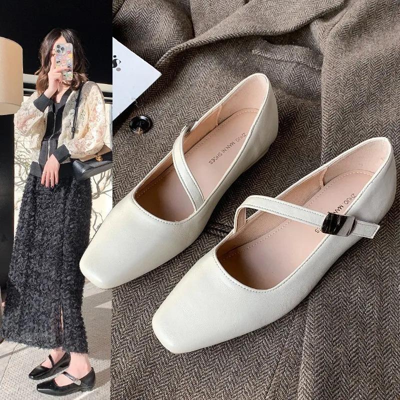 Hot Selling 2025 French Style Spring Square Toe Woman Mary Jane Shoes Thick Heels Elegant Outdoor Female Shoes Zapatos De Mujer