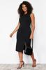 Women's Style Plus Size Dress Black Slit Detailed Midi Knitted Dress