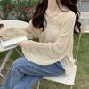 Long Sleeves Hollow Out Sweater Irregular Thin Design Women's Sun Protection Knitted Top V Neck Long Sleeves Loose and Lazy