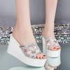 Summer Thick Platform Heels Embroidery Slippers Womens Elegant Wedges Non -Slip Slides Outside Beach Sandals Womans Shoes