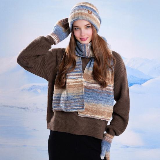 3 шт./компл. Женская зимняя шапка, шарф, перчатки, комплект, утолщенная бархатная подкладка, вязаная шапка