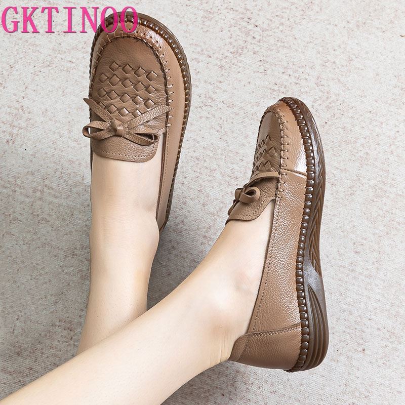 Fashion GKTINOO 2025 Fashion Women Shoes Genuine Leather Loafers Women Casual Shoes Mother Soft Comfortable Shoes Women Flats Non-slip
