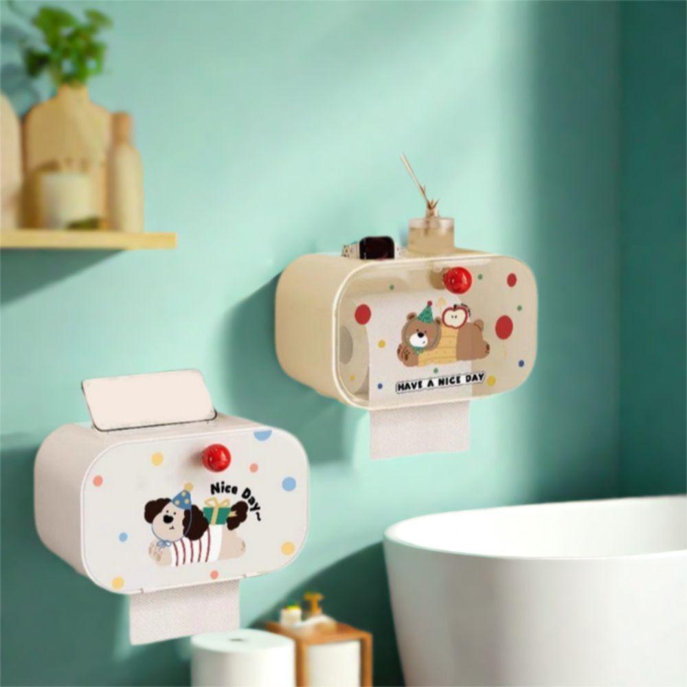 No Punching Wall Mounted Tissue Box Plastic Paper Towel Box Creative Cartoon Tissue Holder Kitchen