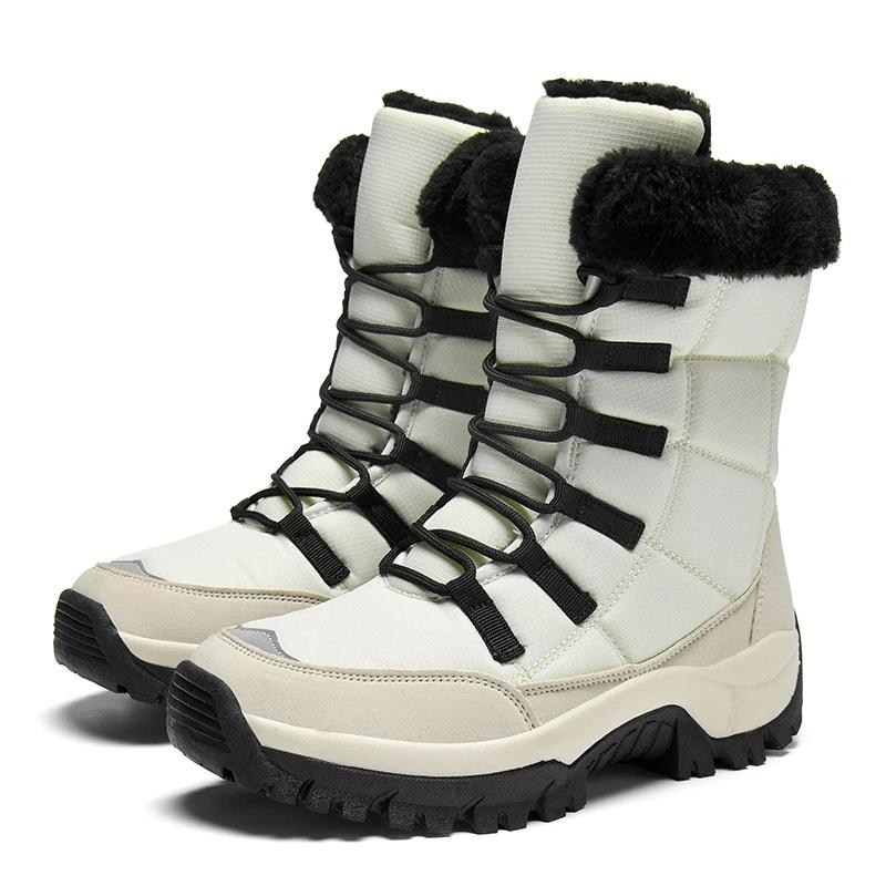Winter Woman High-Top Outdoor Hiking Boots Women Plush Warm Snow Boots Waterproof Mountain Trekking Shoes Dropshipping