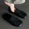 Cowhide~ Leather Bow-toed Shoes, Pig's Trotters, Women's Commuting Elastic Band, Flat-bottomed Retro Ballet Shoes, Single Shoes