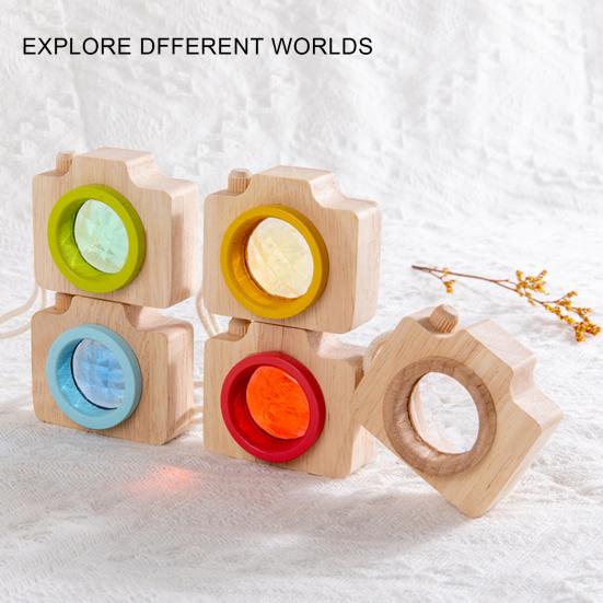 Useful with Hanging Rope Colors Cognition Exquisite Workmanship Parent-child Interactive Wooden  Camera Kaleidoscope Toy for Baby