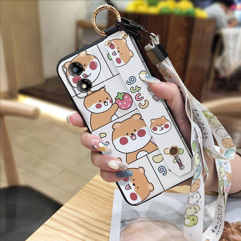 Ring Cartoon Phone Case For MOTO E13 Dirt-resistant Kickstand Waterproof Shockproof Wristband Cute Anti-knock Anti-dust