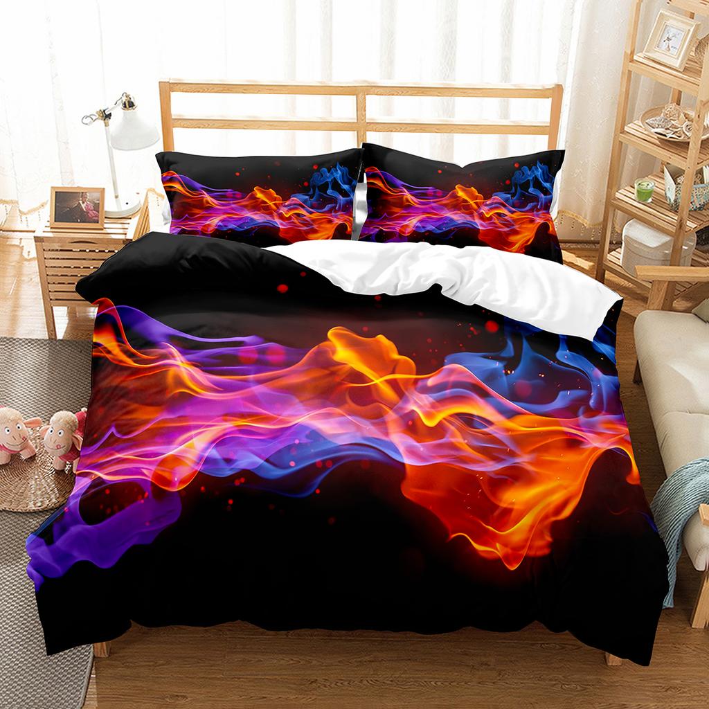 Ice and Fire Pattern Duvet Cover Set Single Double Size Polyester Comforter Cover for Teens Adults Bedding Set with Pillowcase
