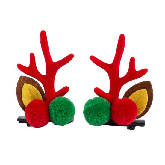 1 Pair Reindeer Antler Hair Clips for Christmas Fluffy Ear Headband with Pom Poms Festive Girls Hair Accessories Gift for Women Kids