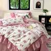 French Retro Light Luxury Washed Cotton Four Piece Set Bedroom Lace Duvet Set Single Bedding Set Dormitory Bed Linen