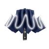 Windproof Folding Umbrella with LED Light Lively Life Inverted Umbrella with Teflon Coating and Reflective Stripe 10 Reinforced Ribs