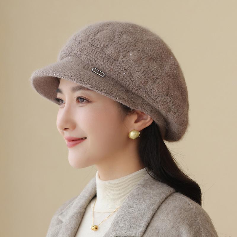 Middle-aged and Elderly Hat Women's Autumn and Winter Wool Hat Fashion Cap Thickened Warm Knitted Windproof Beret