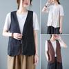 2025 Summer Women's Solid Color Sleeveless Cotton Linen V-Neck Vest