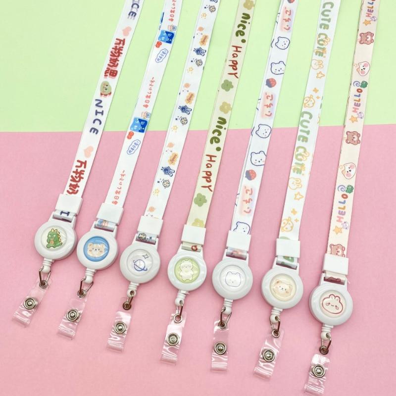 Cute Cartoon Retractable Badge Reels Lovely Animal Floral Fruit ID Card Lanyards Badge Holder Office Accessories School Supplies