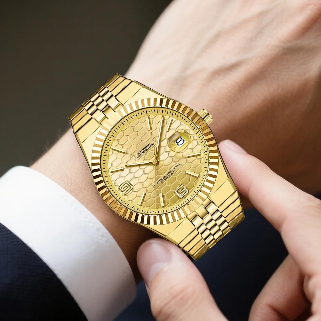 Men Watches Gorgeous Classic Clock Stainless Steel Diving Series Waterdrop Calendar Quartz Watch