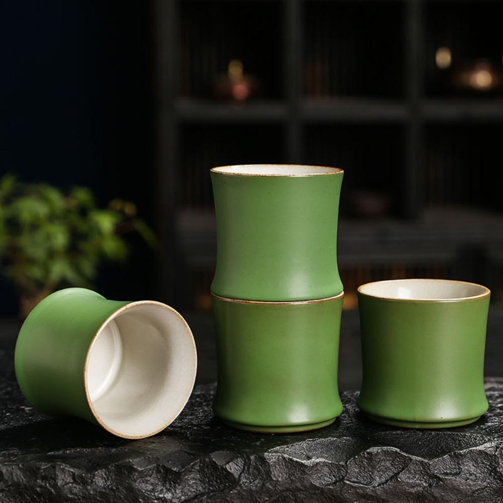 3pcs Master Cup Ceramic Bamboo Joint Tea Cup Simulation 90 Ml Kung Fu Tea Cup Chinese Style Green Teaware Mugs Gift